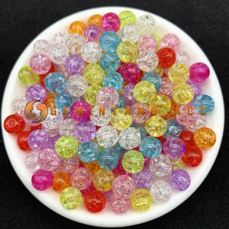 (50 Pcs) Mote Es Ice Retak Manik Bola Kaca Retak Acrylic Bead Crackle