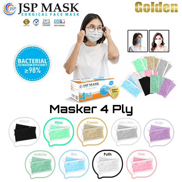 JSP Masker Earloop Masker 4 ply / 3 ply Surgical Kemenkes Medis isi 50