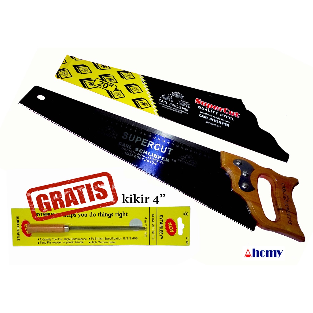 gergaji kayu gagang kayu 20" CARL SCHLIEPER  SUPERCUT super cut gratis kikir