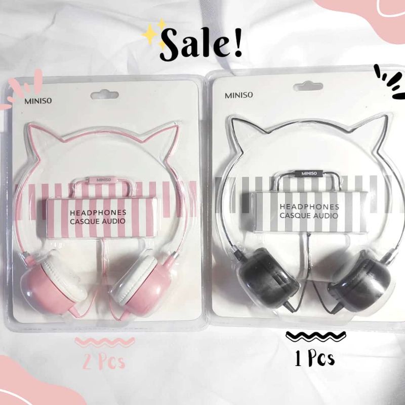 Headset Headphone Earphone On Ear Kabel Telinga Kucing Cat Kitty Miniso