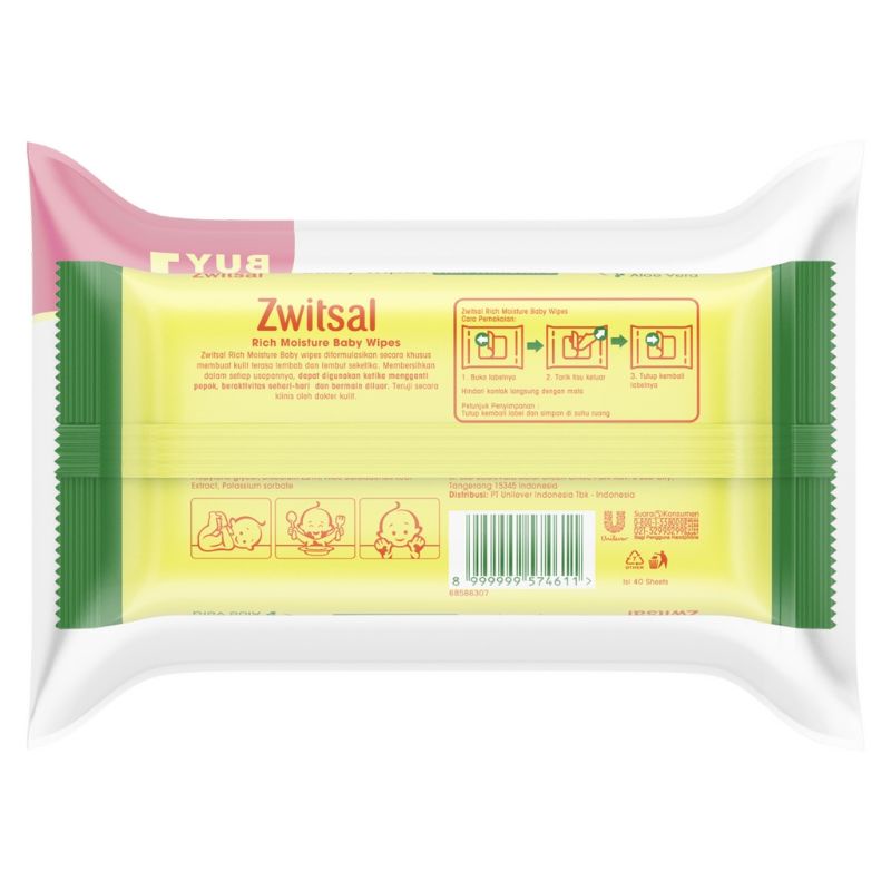 Zwitsal Baby Wipes Rich Honey 2x40Sheets - Zwitsal Tisu Basah Beli1Gratis1 - Zwitsal Tissue Basah