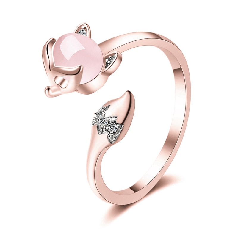 Cincin Sterling Silver 925 Desain Rubah Hias Kristal Zircon Agate Adjustable Untuk Wanita