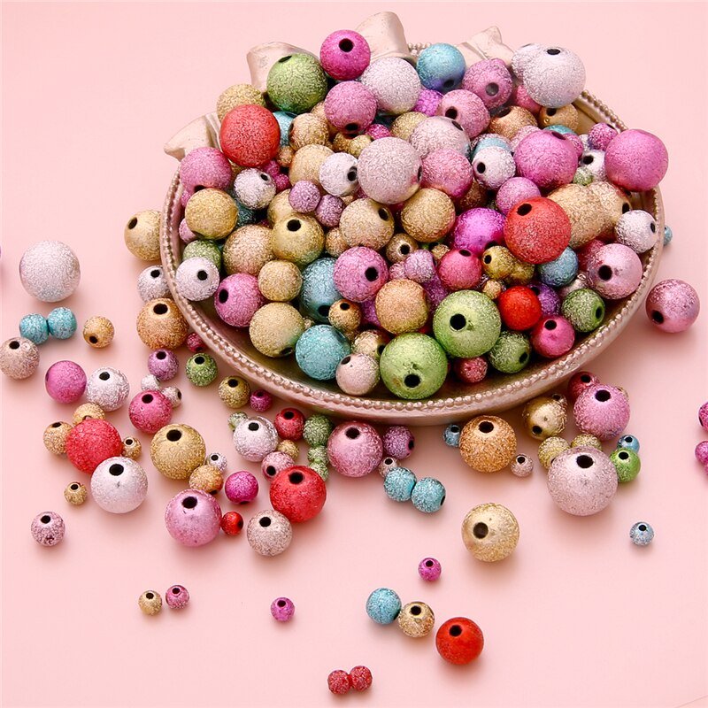 Mixed/Gold/Rainbow/Silver Plated Stardust Acrylic Round Ball Spacer Beads Charms Findings 4/6/8/10/12/20mm For Jewelry Making