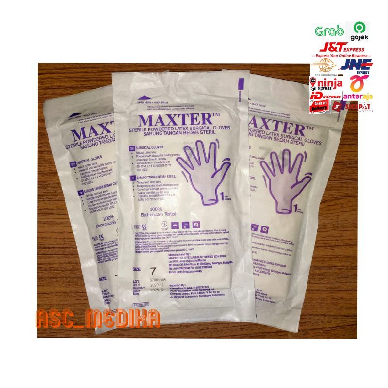 Sarung Tangan Medis Steril Maxter / Handscoon Steril Size 6,5 7 7,5 8
