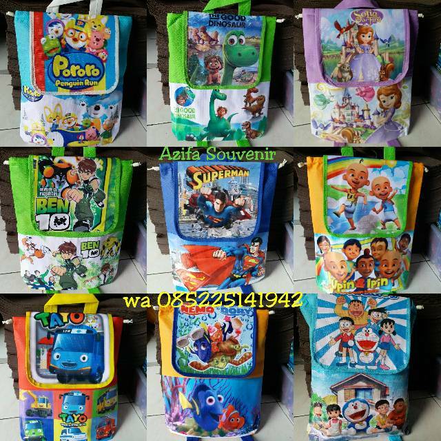 

Tas / Goodie Bag Souvenir Ulang Tahun / Ultah Anak Gendong / Ransel Banner Full color