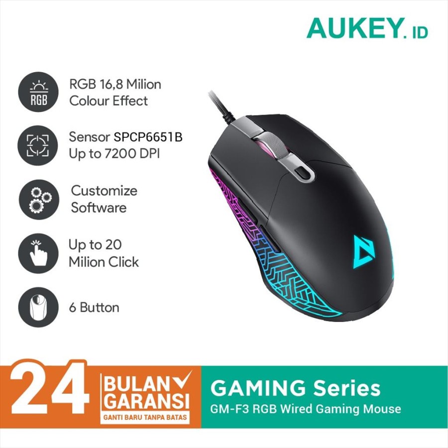 Gaming Mouse Aukey GM-F3 RGB Wired 7200 DPI - 500976