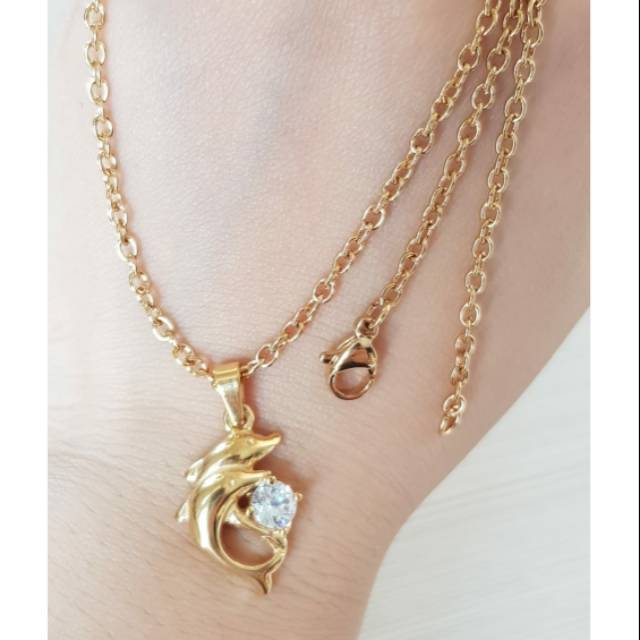 Kalung Titanium Dolphin Gold Import Antikart selamanya