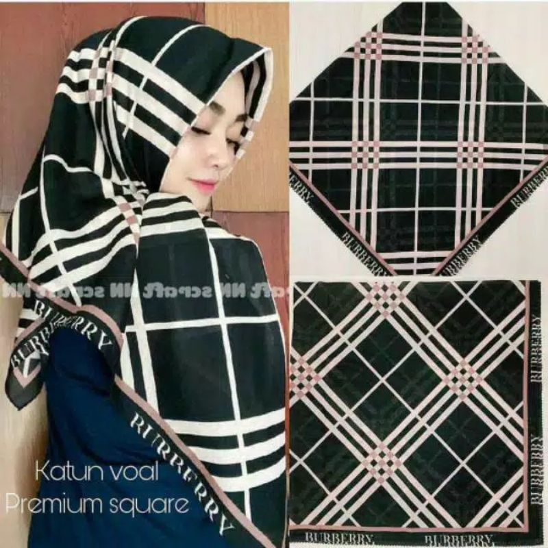 PROMO HIJAB SEGI EMPAT VOAL PREMIUM BURBERRY HITAM KERUDUNG SQUARE JILBAB