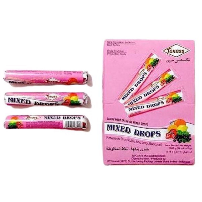 

Permen TEXAS ROLL Mixed Drops ( 1 box isi 24 roll x @42 g )