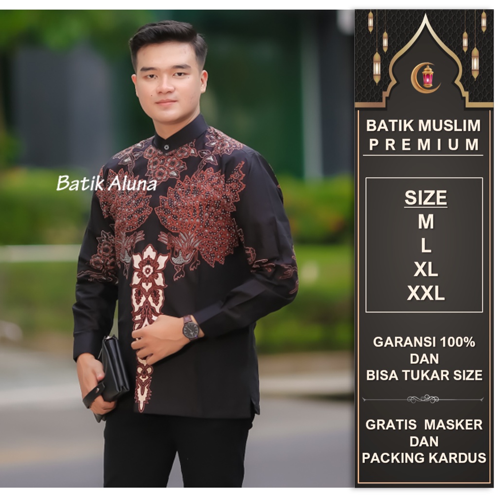 Baju Koko Pria Dewasa Lengan Panjang Kemeja Koko Pria Kombinasi Batik Lengan Panjang