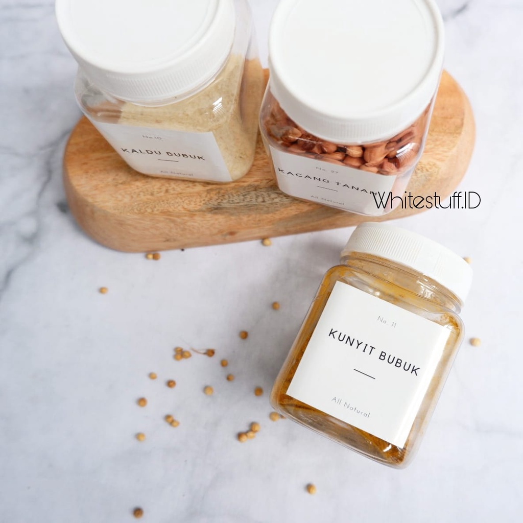 WHITESTUFF Toples Tempat Bumbu Dapur 200ml Set Aesthetic Free Sendok Label Waterproof Minimalis Estetik