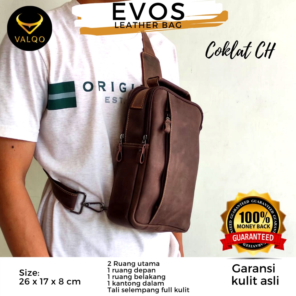 [VALQO] Tas EVOS Kulit Sapi Crazy Horse CH Slingbag Selempang Pria Wanita Dada Waistbag bisa COD