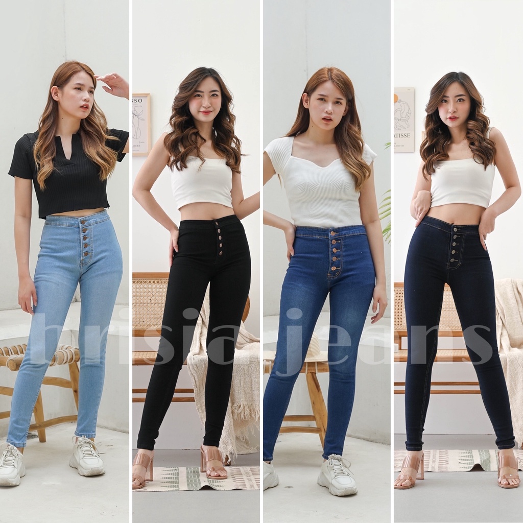 [SIZE 27-34] CAROL Highwaist 5 Button Skinny Jeans / Bigsize Jeans