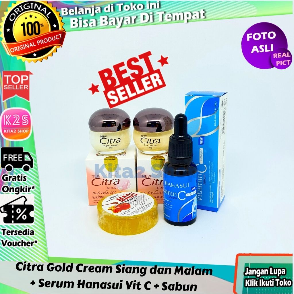 ( BISA COD ) Citra Gold 4IN1 Citra Gold Siang & Malam + Serum Hanasui Vit C + sabun Madu Dhilisa Bis