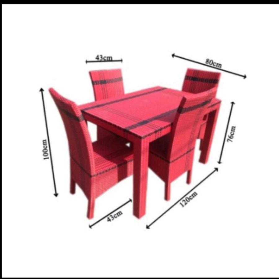 kursi makan rotan sintetis 4 kursi (pake jok+alas meja kaca)