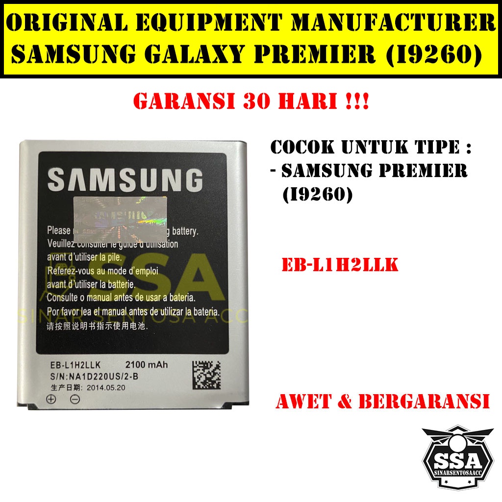 Baterai Original OEM Samsung Galaxy Premier I9260 I939 G3812 EB-L1H2LLK L1H2LLK HP Ori Battery Batrai Batre Batu Batere GARANSI AWET MURAH