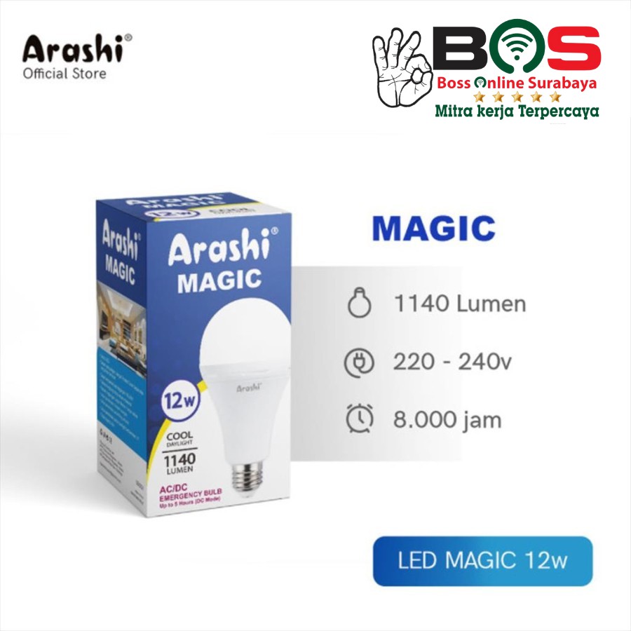 Lampu Bohlam LED Arashi Magic Lampu Arashi Bulb 9W 12W 18W Lampu Emergency
