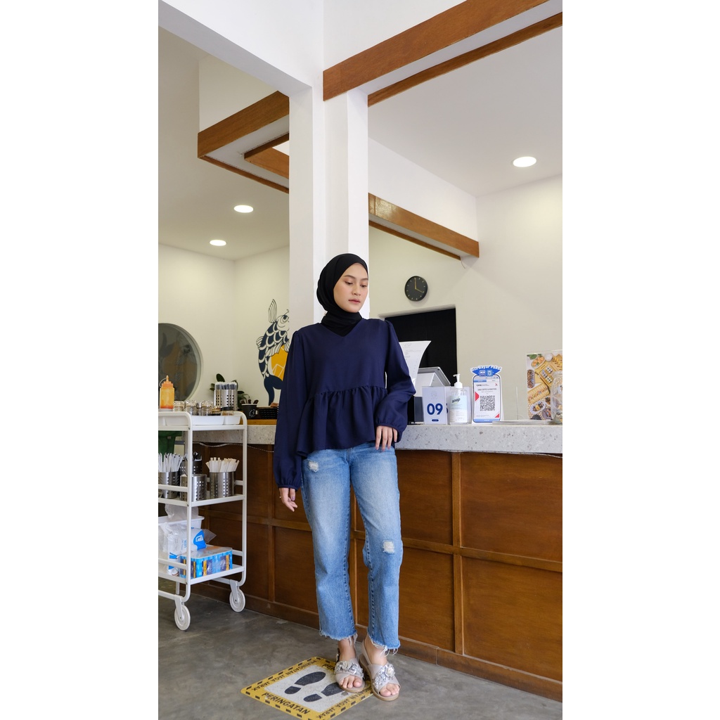 PEPLUM BLOUSE NAVY / BAJU ATASAN WANITA / BLOUSE KONDANGAN / BAJU KERJA / BAJU WANITA