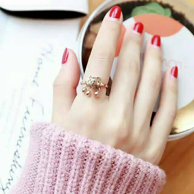 GG cincin Aksen Gembok Panjang Umur Titanium lapis Emas 18k#CC-129