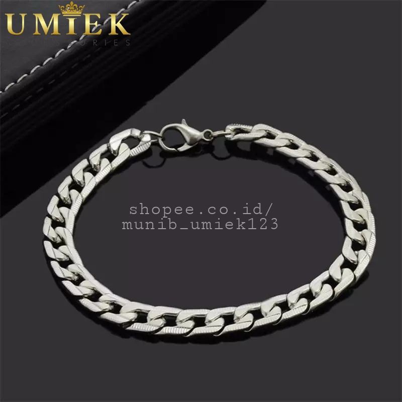 Gelang Pria Wanita Titanium Rantai sisik naga silver putih perak cowok cewek Cowo cewe laki laki per