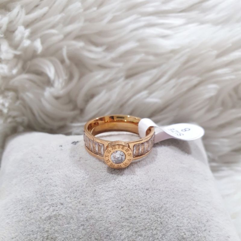 Cincin Titanium Asli Rosegold Mata kilau mirip emas asli Premium Quality Anti karat anti alergi Size 6 7 8 9 Ring Stainless steel Rosegold Ct046