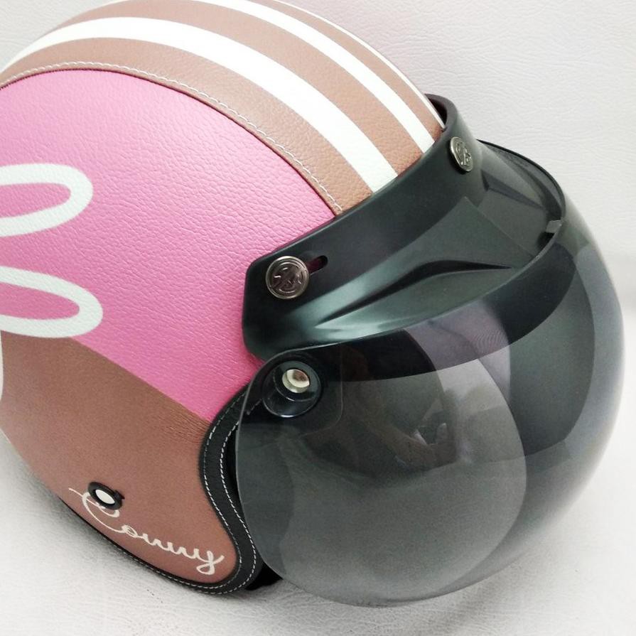 Terbaik Helm Bogo Retro Kulit Motif Conny Pink Coklat Kaca Bubble Helm Cewek Cewe Shopee Indonesia