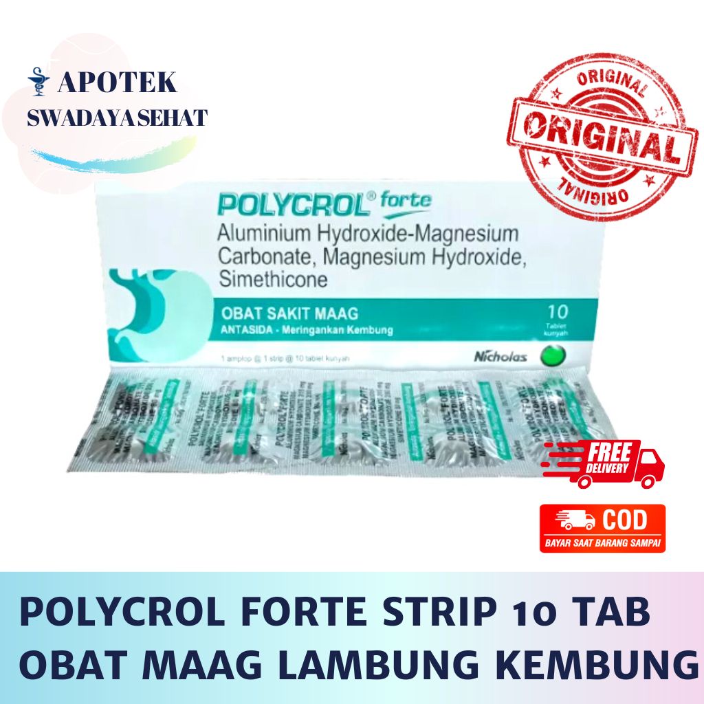 POLYCROL FORTE STRIP 10 Tablet Kunyah - Obat Maag Sakit Lambung Kembung