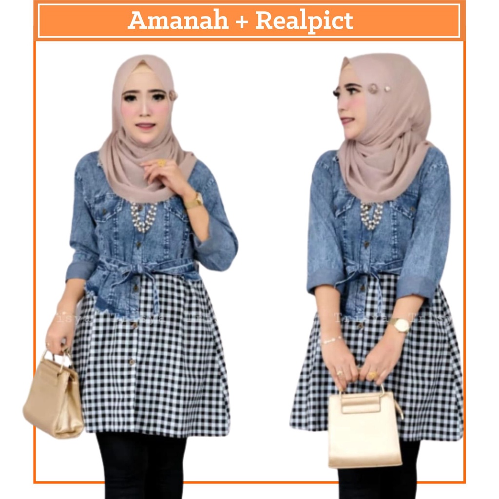 Atasan Tunik Blouse Jeans Terbaru 2022 Kekinian Korea Meldy Maya Inka Top Dawnella Fashion Store Col