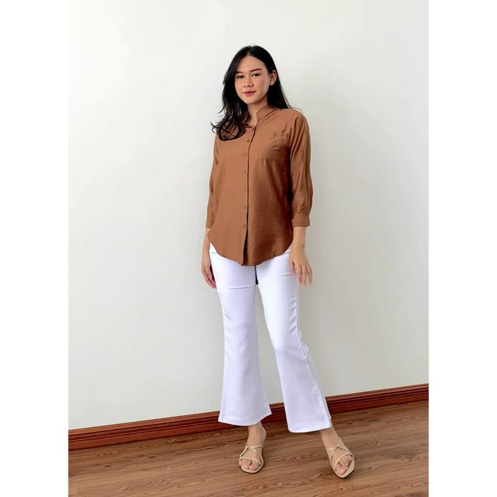 Kemeja Wanita Kerah Shanghai Lengan Panjang Polin Polos Banyak Warna