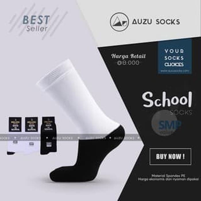 KAOS KAKI SEKOLAH SMA SMP SD ANAK HITAM PUTIH POLOS LAKI PEREMPUAN - PUTIH HITAM SD