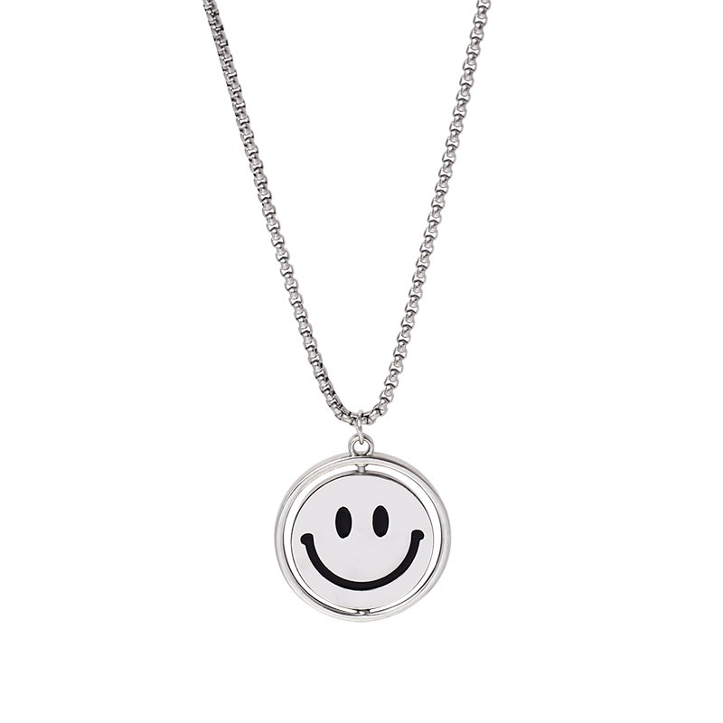 Kalung Rantai Panjang Liontin Smiley Face Gaya Korea Untuk Unisex