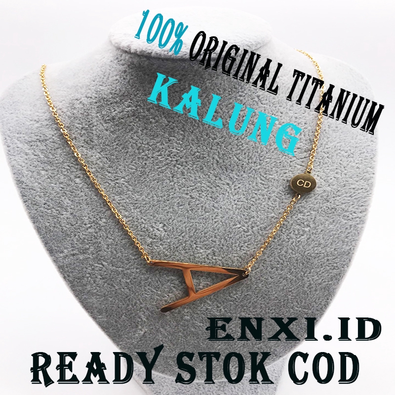 READY STOCK COD Kalung Titanium Antikarat Huruf Lapis Emas 24K Alfabet Liontin