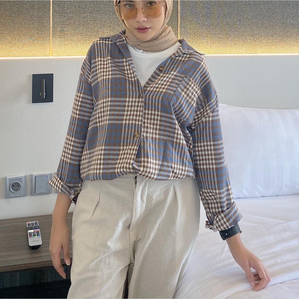 ICHI FLANEL / koreans style / kemeja flanel wanita / kemeja square terbaru / kemeja flanel termurah / ootd hijab-4