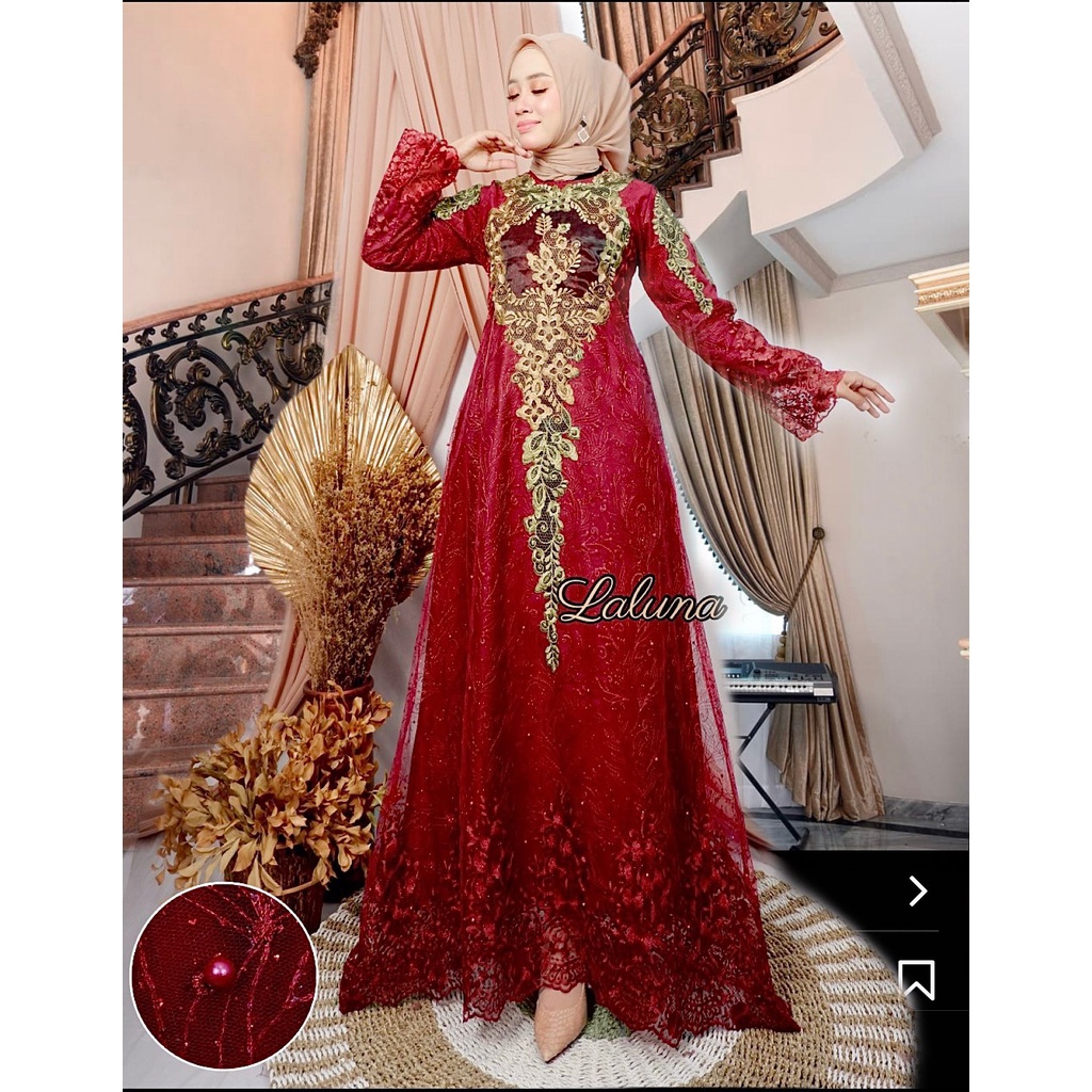(TERLARIS) NEW ARRIVAL DRESS LALUNA BAHAN TILL PAKAI BORDIR TEMPEL DI DADA/ DRESS KEBAYA PESTA KEKIN