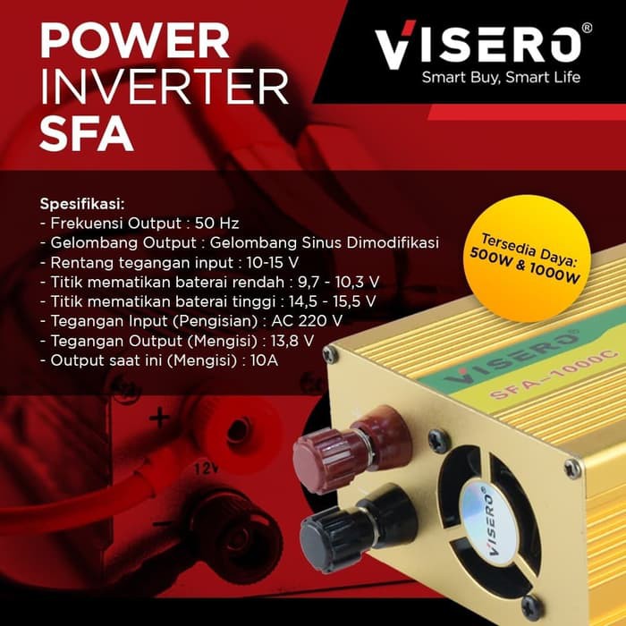 Power Inverter Visero 2 in 1 Plus Charger 10A 500W (SFA-500W)