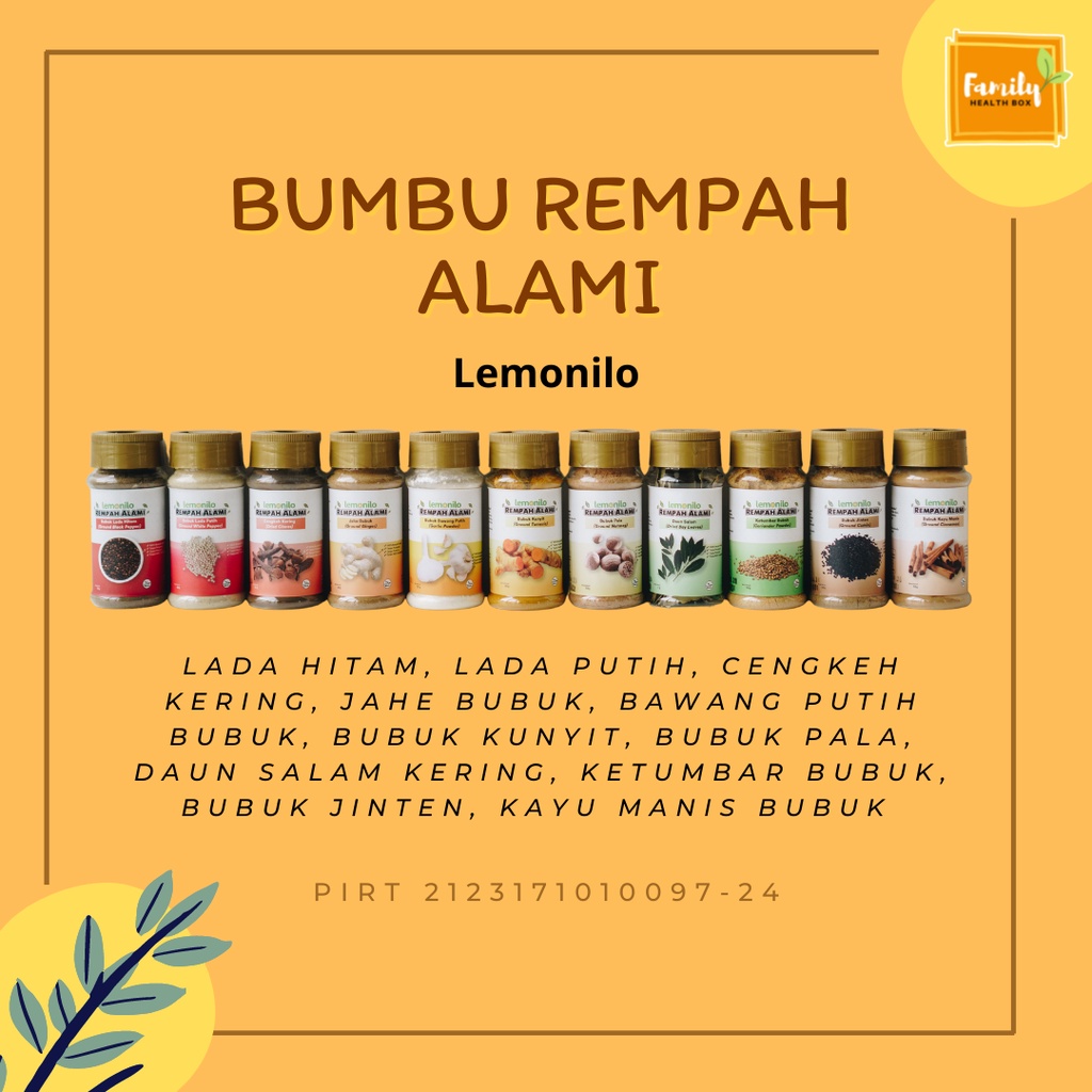 Rempah Bubuk Alami Lemonilo / Lada Hitam, Lada Putih, Cengkeh Bubuk, Jahe Bubuk, Bawang Putih Bubuk,