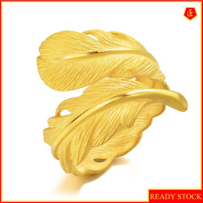 [Ready Stock]Temperament Personality 3D Golden Feather Ring