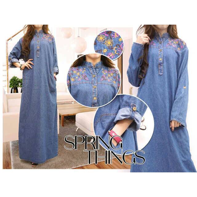 gamis jeans jumbo bio bordir fit XXL.XXXL / Gamis Wanita  / Dress Wanita