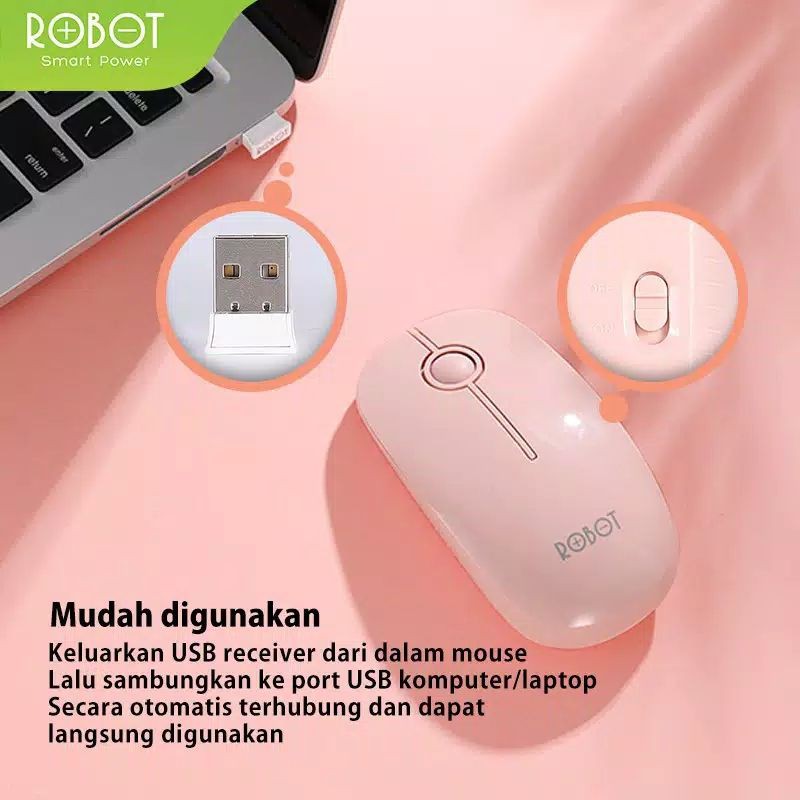 MOUSE WIRELESS 2.4G 1600DPI ROBOT M260 GARANSI 1 TAHUN