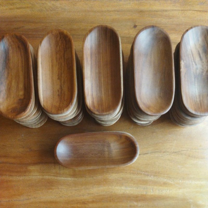 Piring Sushi Kayu Jati Asli Tanpa Sambungan Bentuk Oval Panjang Ukuran 8x20cm Sushi Platter Piring K