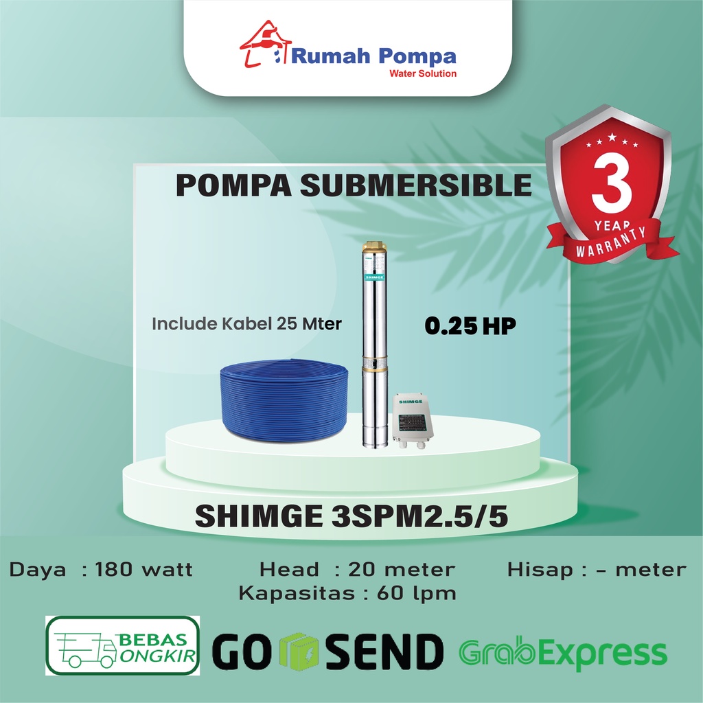 Pompa Submersible 3 Inc SHIMGE 3SPM2,5/5 + Kabel