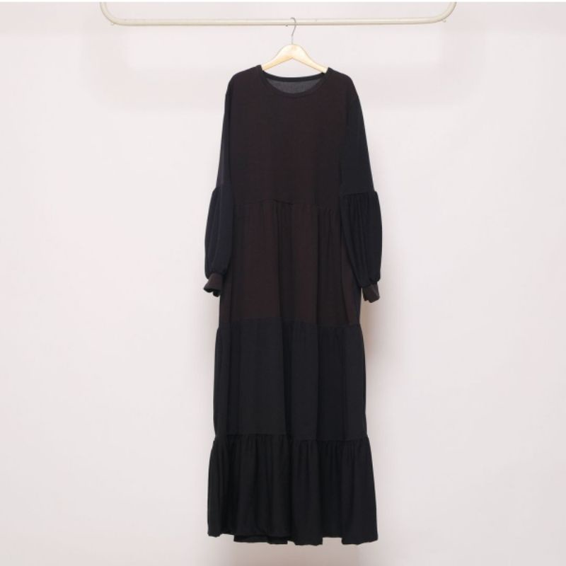 Lunara Maxy / Gamis Muslim Dropknit Susun Grosir Seragam Pengajian-Cindy - Hitam