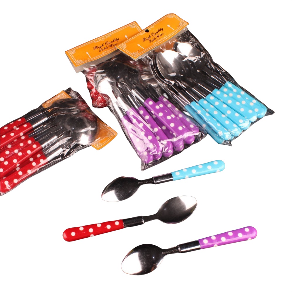 [DEASHOP] SENDOK MAKAN POLKADOT LUSINAN - 12 PCS - SET ALAT MAKAN CANTIK - SET SENDOK GARPU POLKA