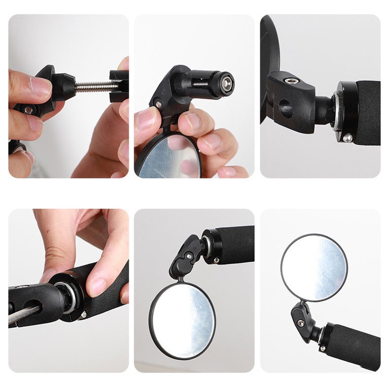 1pc Kaca Spion Lipat Putar 360 ° Adjustable Bentuk Bulat Untuk Stang Sepeda