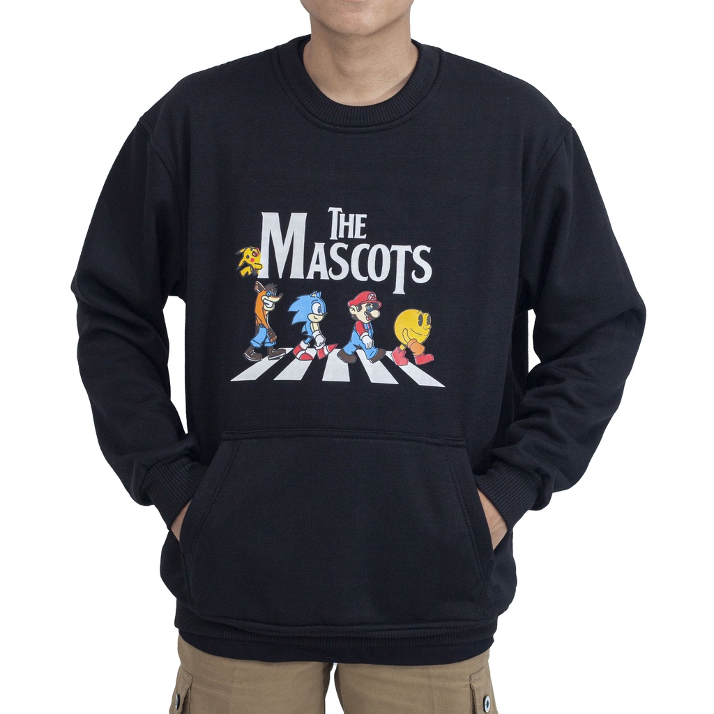 SWEATER HITAM CREWNECK HITAM MASCOT MARIO BROSS CREWNECK SABLON SWEATER SABLON