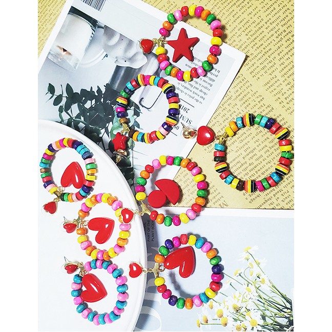 LRC Anting Tusuk Fashion Color Wooden Colored Geometric Earrings F75777