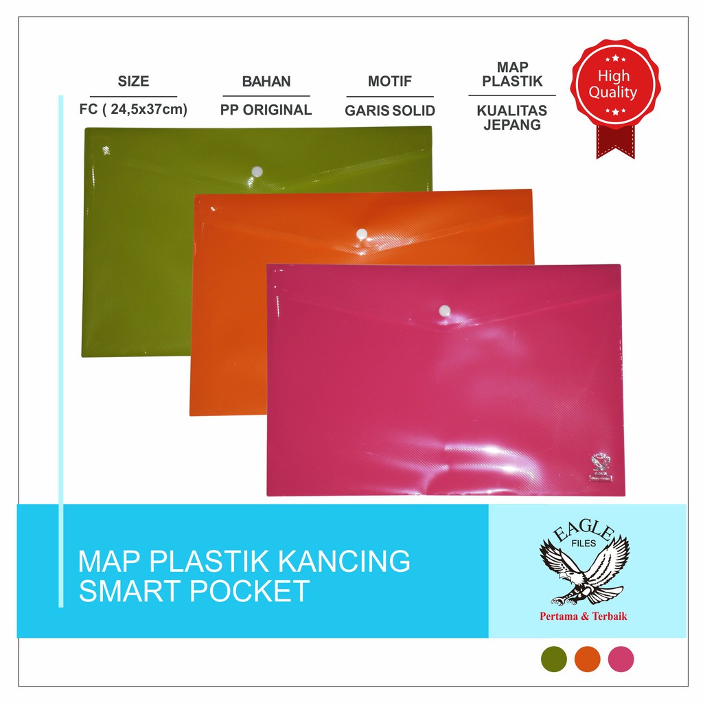 

EAGLE FILES Map Plastik Kancing / Smart Pocket Neon Colour / Document Bag Horizontal Folio Isi 6 Pcs