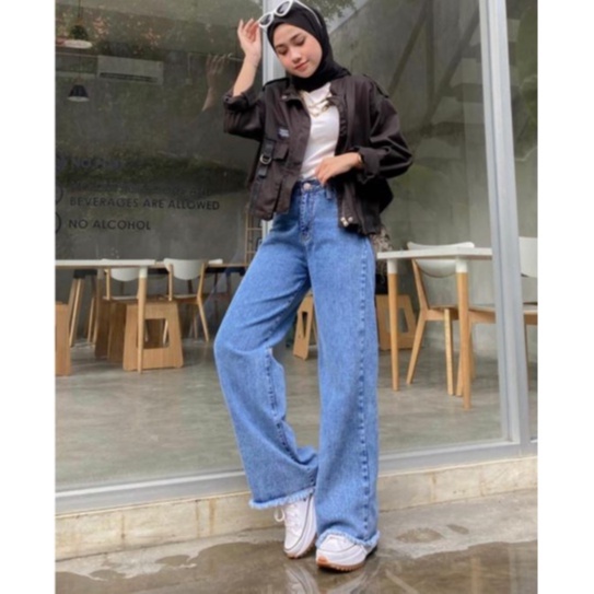 HOPYLOVY Celana Kulot Jeans Wanita Rawis Isvara Fringe