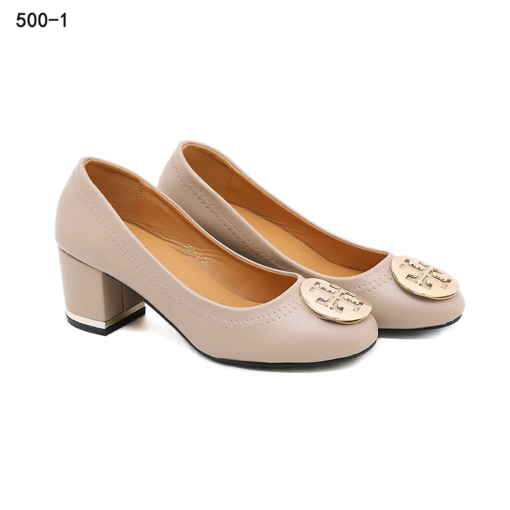 Leather Block Heels Pumps #500-1