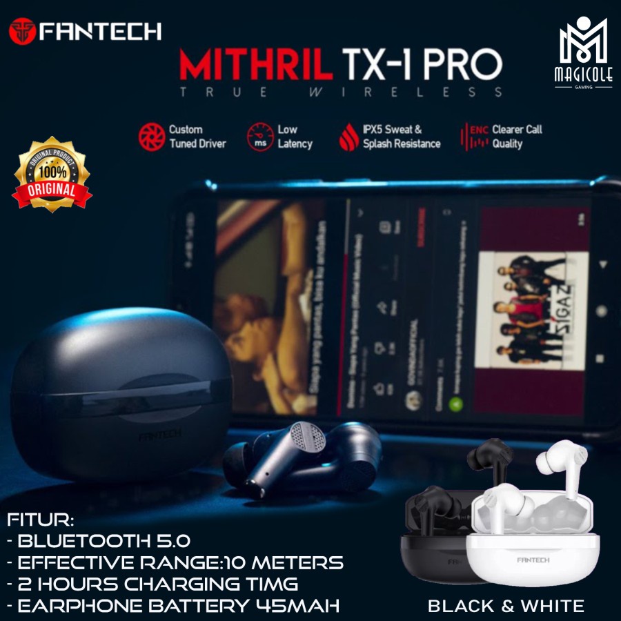 Fantech TWS MITHRIL TX1 PRO Gaming Mode Low Latency Earphone TX1-PRO